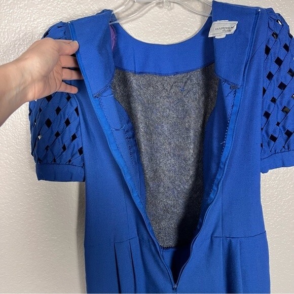 Vintage Warren Petites Sz 2P Cocktail Dress Formal Royal Blue Lattice Sleeves - Picture 8 of 12
